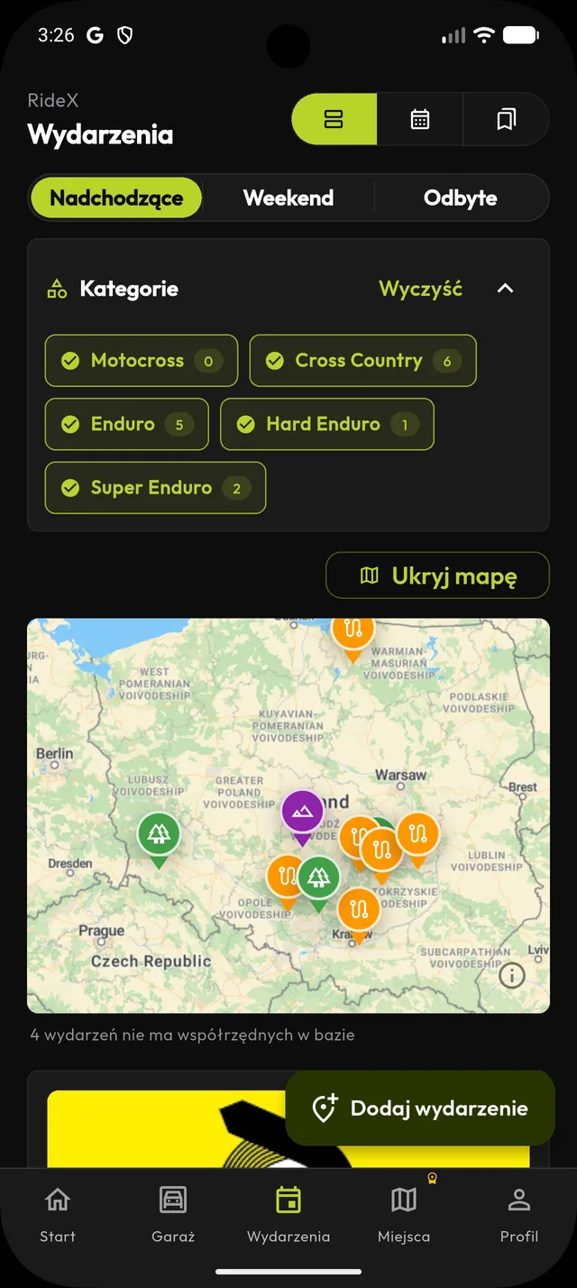 Mapa wydarzeń rideX